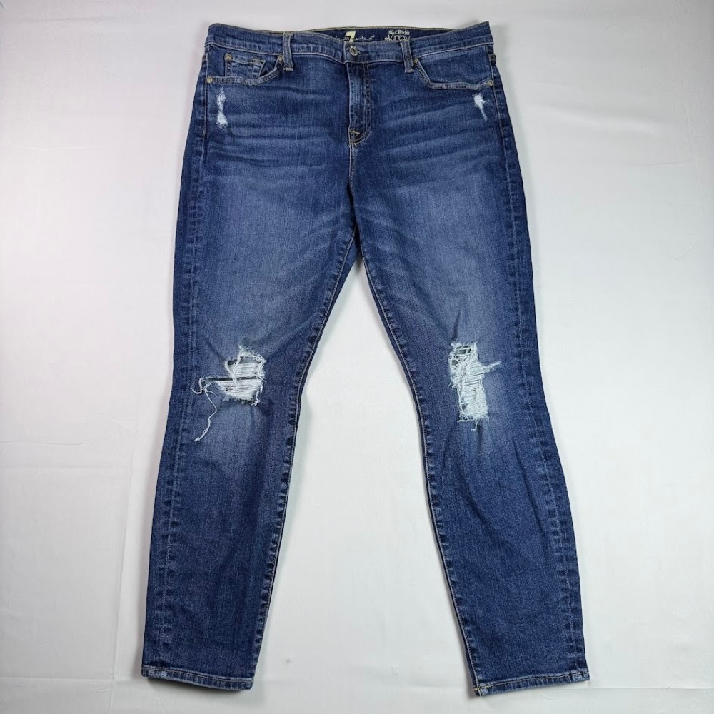 7 For All Mankind Jeans Womens 32 Blue Ankle Skinny Cotton Blend Stretch